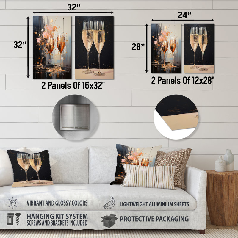 Champagne Chords Symetry - Champagne, art mural en métal, ensemble de 2, H 32 po x l 32 po