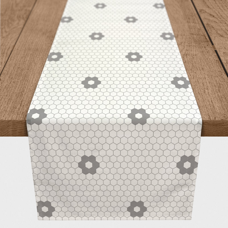 Chemin de table géométrique, 90 po x 16 po, Gris pâle