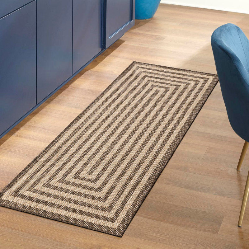 Havenhill Geometric Machine Woven Polypropylene Area Rug in Brown, Runner 2'9" x 12'
