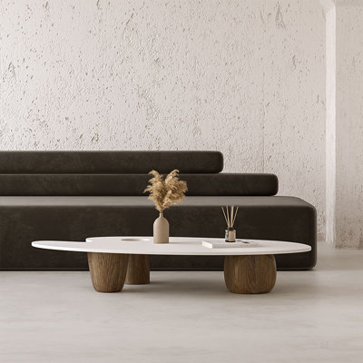 White Nut-brown Solid Wood Free Form Coffee Table