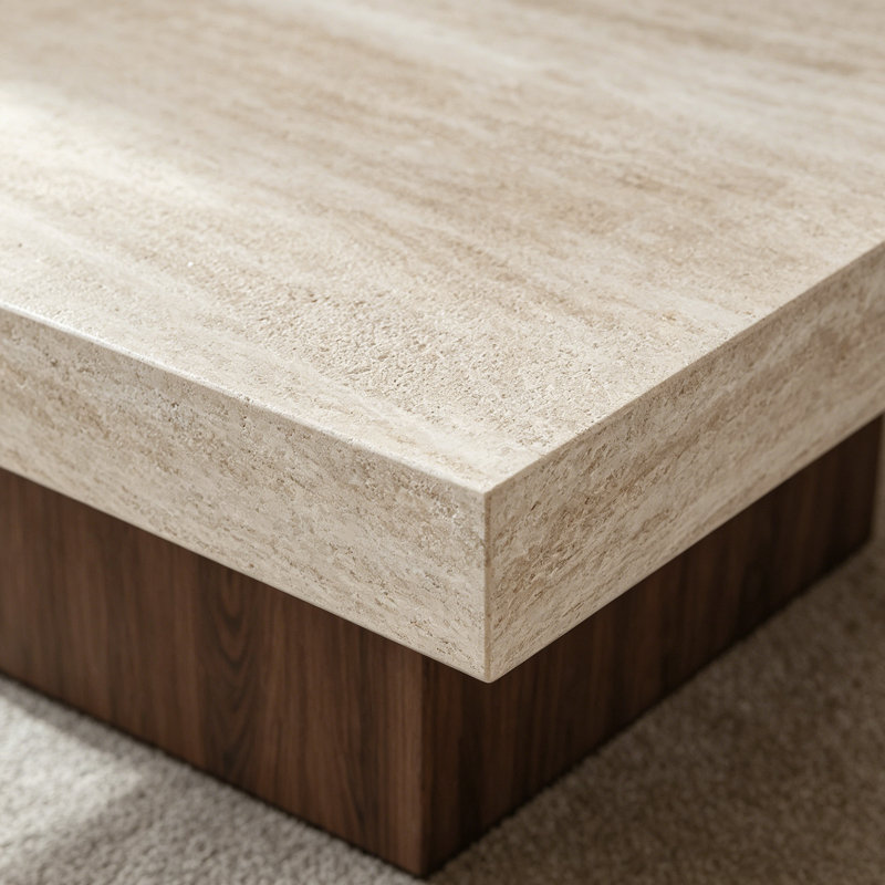 Ensemble de tables basses carrées avec plateau Living Room, H 13,77 po x L 35,43 po x l 35,43 po, Beige, Brun noyer