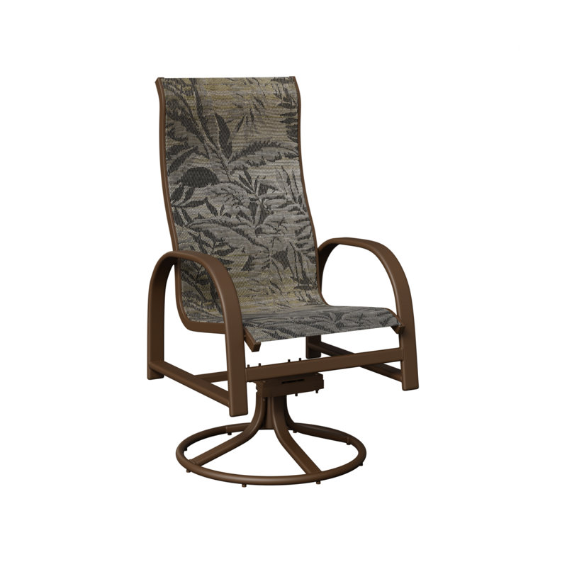 Chaise berçante pivotante à haut dossier avec tissu Sling de Berlin Gardens, Sumba moka, Filon de bois mesquite