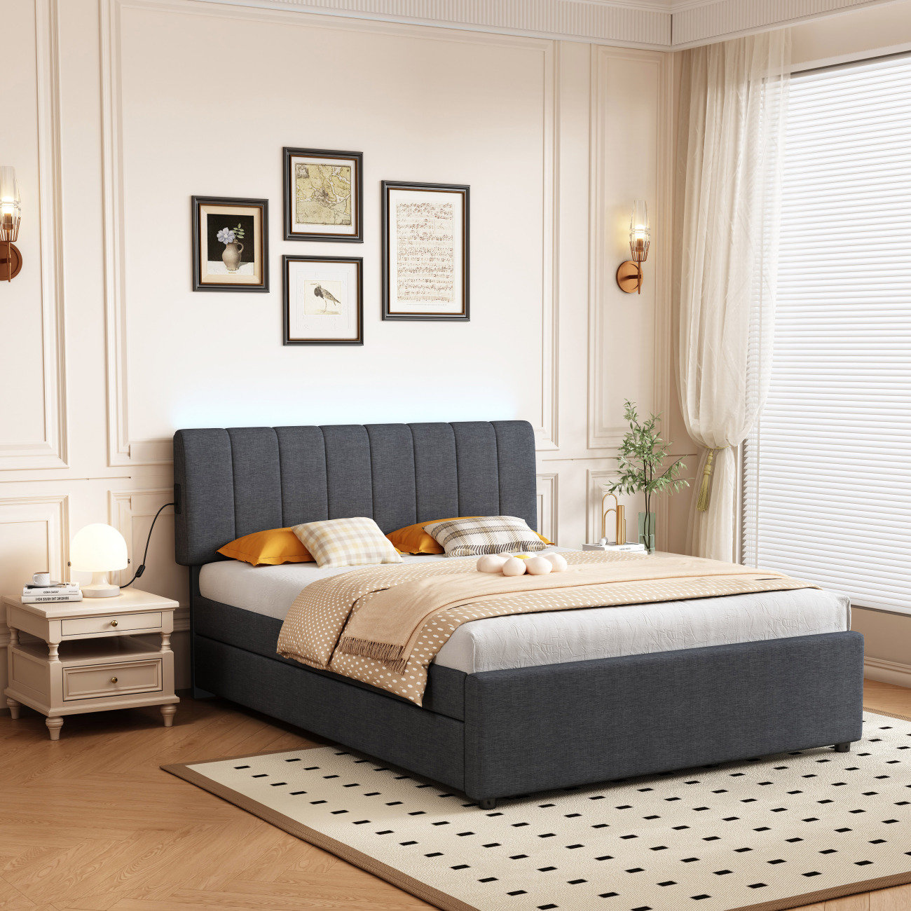 Ophelia & Co. Lit plateforme tapissier pleine grandeur avec lit gigogne ...