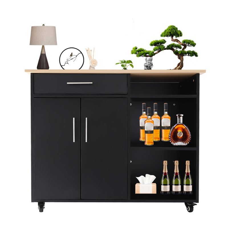 Illiam Wood Kitchen Island, Black
