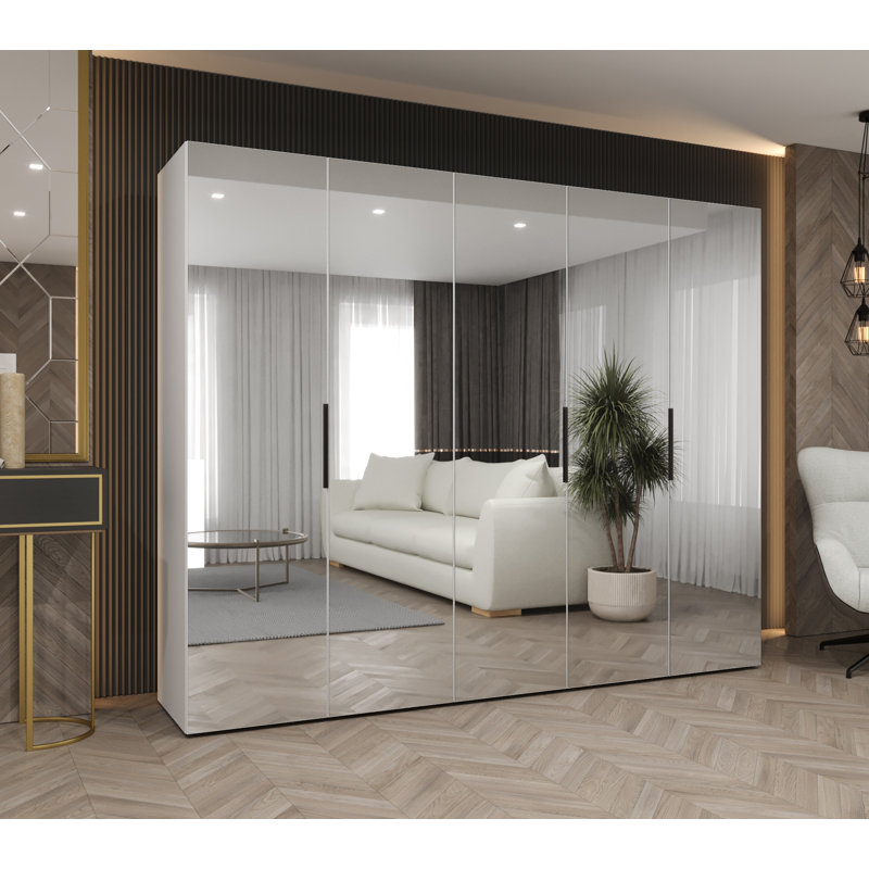 Manufactured Wood Wardrobe, white matt + handles: black