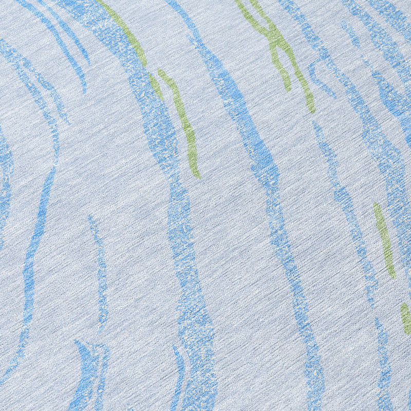Sky Blue Synthetic Flat Woven Washable 10' x 14' Rug
