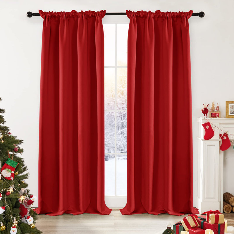 Room Darkening Rod Pocket Thermal Insulated Blackout Curtains (Set of 4), 52" W x 95" L, Red