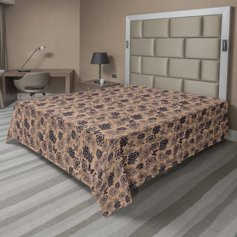Drap plat moderne de style bohème Ambesonne, Drap plat grand, Taupe chaud foncé / motif floral amande