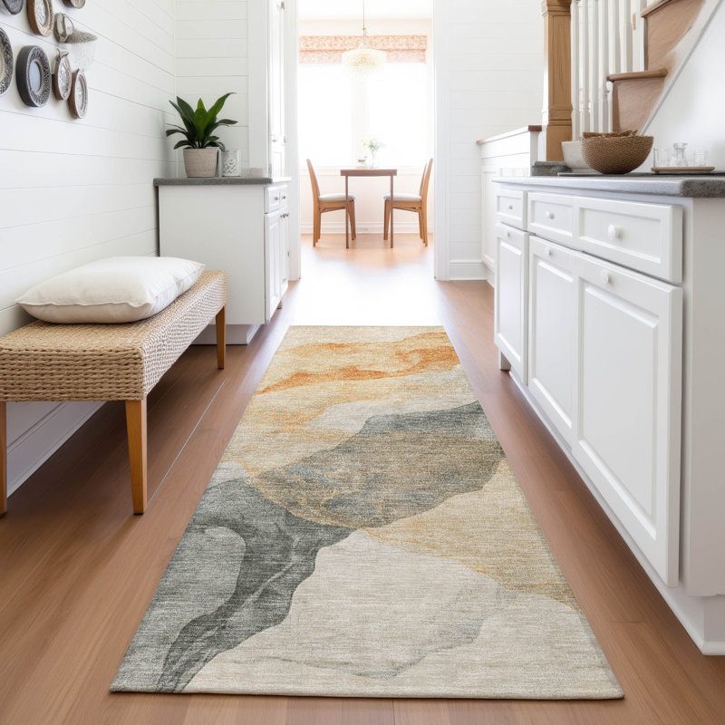 Machine Washable Indoor/Outdoor Xhevrie Orange Rug, Runner 2'3" x 7'6"