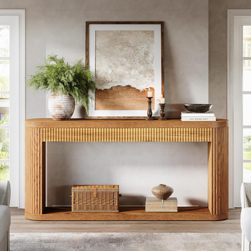 Console cannelée étroite 62,99 po avec rangement pour canapé d'entrée