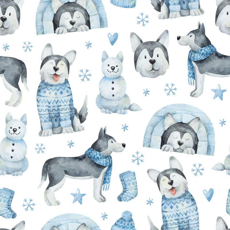 Pattern With Huskies by Katerina Koniukhova - Wrapped Canvas Print, 91cm H x 91cm W