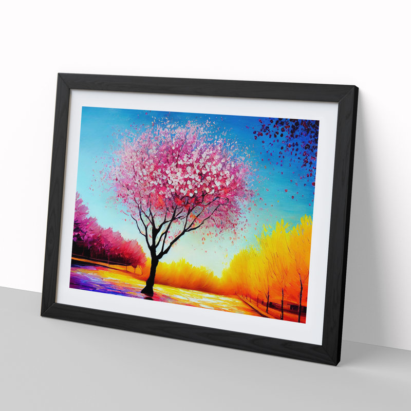 Cherry Blossom Tree Glow Vol.3 - Single Picture Frame Painting, Black, 46cm H x 64cm W x 2cm D