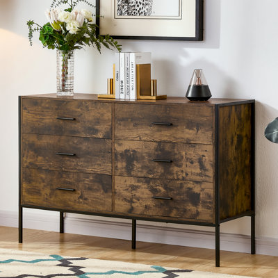 Oscar 6 Drawer Wide Industrial Chest of Drawers With Metal Frame