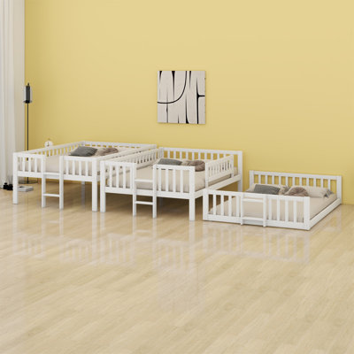 Triple Bed With Built-In Ladder,Slide And Guardrails