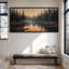 Très grand coucher de soleil doré, forêt de pins, lac, reflets chaleureux, sérénité à feuilles persistantes, art mural-645010041-645010046