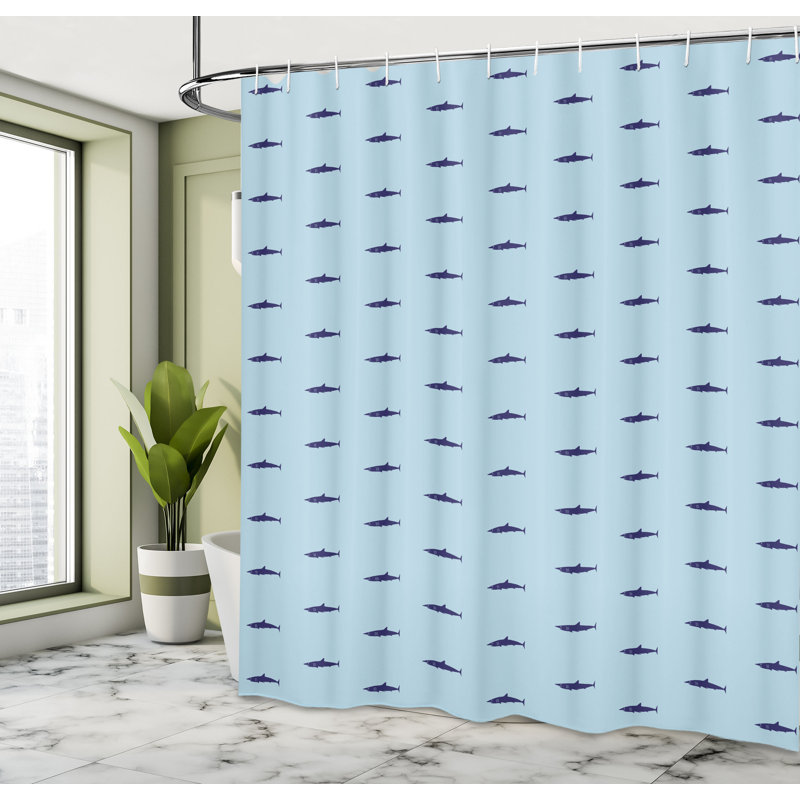 East Urban Home Shark Shower Curtain Ocean Life in Blue Shades Navy Blue Pale Blue, 84"H x 69"W