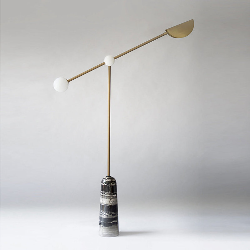  Lampe sur pied Funambulist Gold avec base en marbre | Cadre en métal minimaliste, lumière blanc chaud