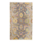 Iris Hand Knotted Wool Floral Area Rug in Gray/Yellow/Pink