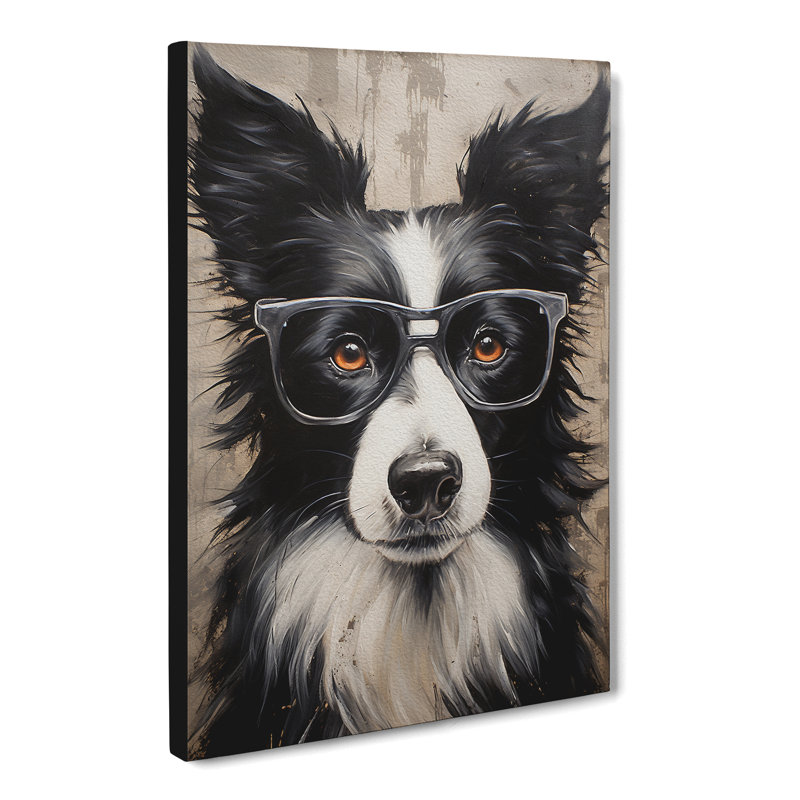 Border Collie with Glasses Painting - Wrapped Canvas, 50cm H x 35cm W x 3cm D