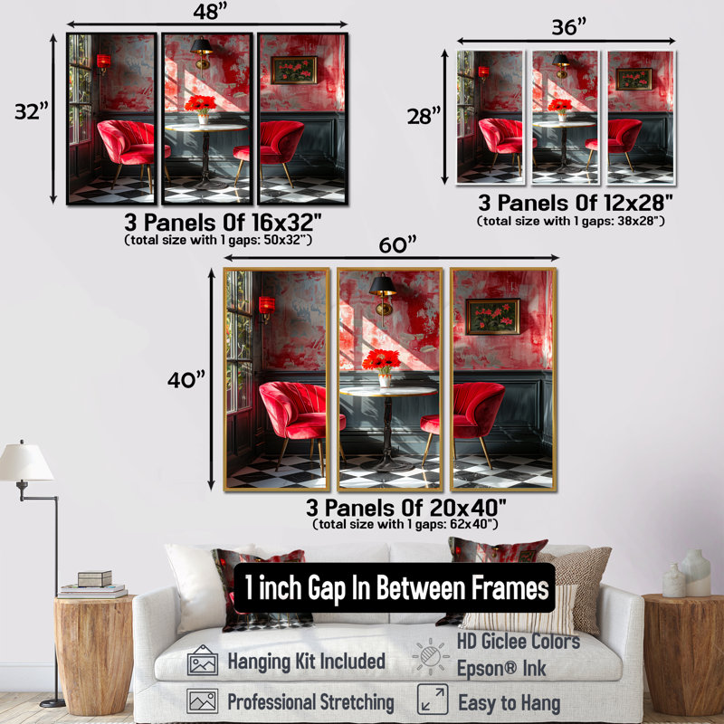 Red Gray Vintage Vibes Hotel - Ensemble de décoration murale pour hôtels et pavillons, H 28 po x l 36 po x P 1 po