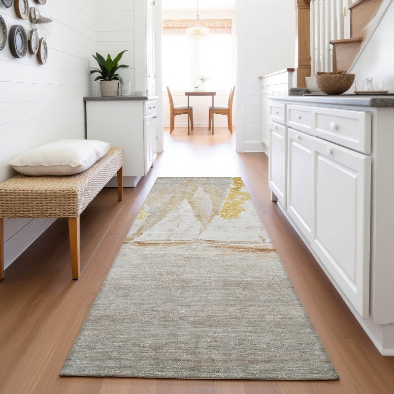 Machine Washable Indoor/Outdoor Xhevrie Taupe Rug, Runner 2'3" x 7'6"