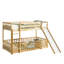 Lit superposé simple au-dessus d'un lit simple avec glissière, échelle, porte, barrières de sécurité, lit superposé en bois de pin massif, naturel-1908998715