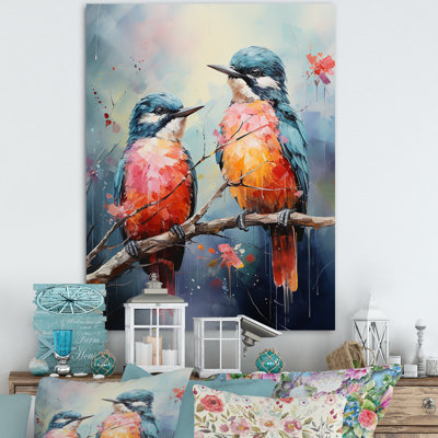 «Blue and Coral Elegant Natures Songbirds» sur impression sur toile