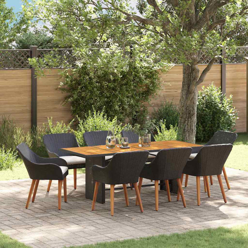 9 Piece Garden Dining Set Black