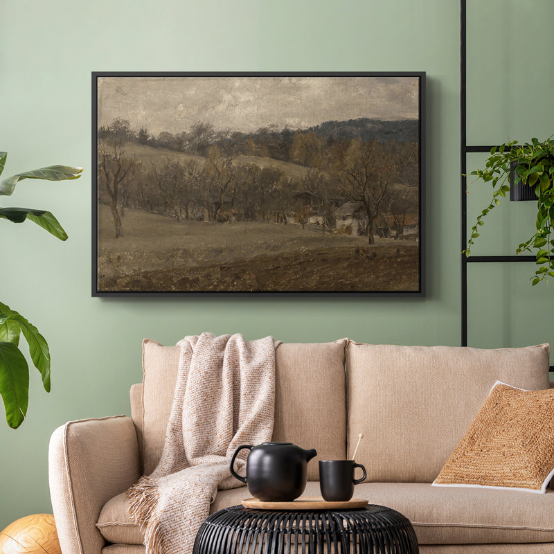 Paysage rétro - DCVII, Toile avec cadre flottant noir, H 17 po x l 25 po x P 2 po