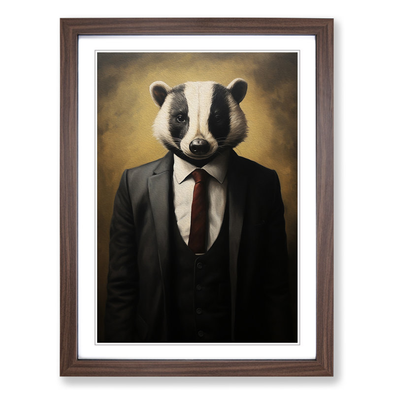 Badger in a Suit Painting - Framed Print, Walnut Framed, 64cm H x 46cm W x 2cm D