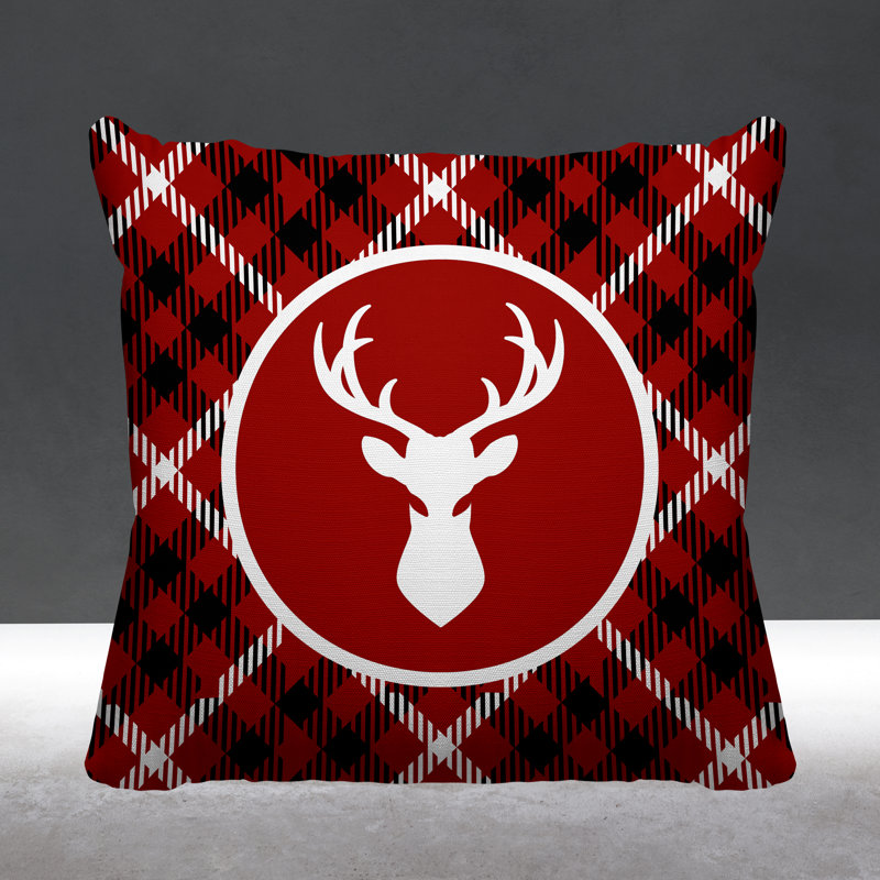 Coussin décoratif intérieur / extérieur Tartan Reindeer, L 15 po x H 15 po, Rouge