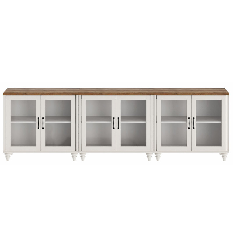 100-Inch TV Stand, Wooden Farmhouse Entertainment Center With 6 Glass Doors & Storage Cabinets For Living Room Or Bedroom