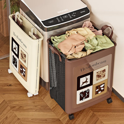2Pcs,Milk Coffee Color + Black Coffee Color,Foldable Laundry Hamper With Wheels For Home Use, Large Collapsible Storage Basket For Clothes, Toys, And Bathroom Organization