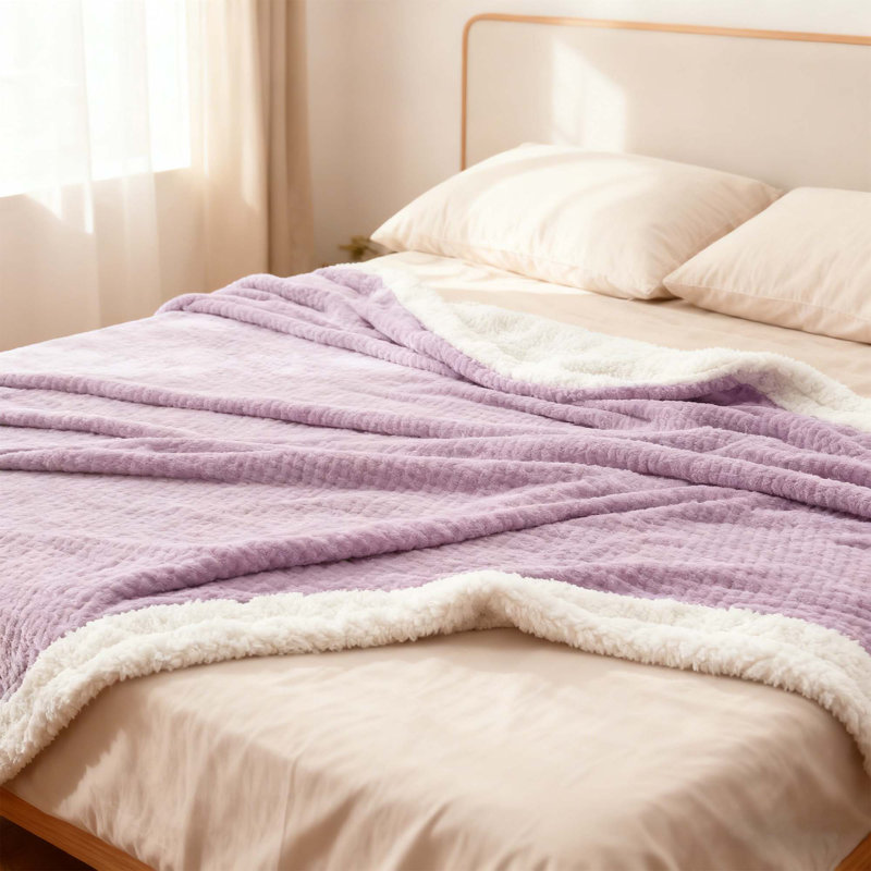 Soft Flannel Heat Blankets with 4 Heating Levels & 4 Hours Auto Off & Machine Washable for Couch and Bedroom, Purple, King