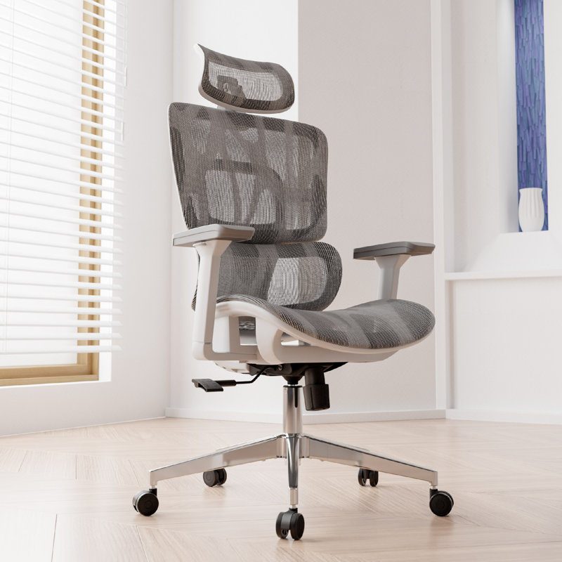 Fauteuil de bureau ergonomique Marsia, Crème / argenté, Gris