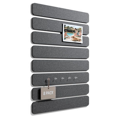 Cork Board Alternative Felt Strip Board,Office Pin Board With 50 Push Pins, Adhesive Install For Bedroom Door & Home Office (Charcoal Gray/8-Pack)