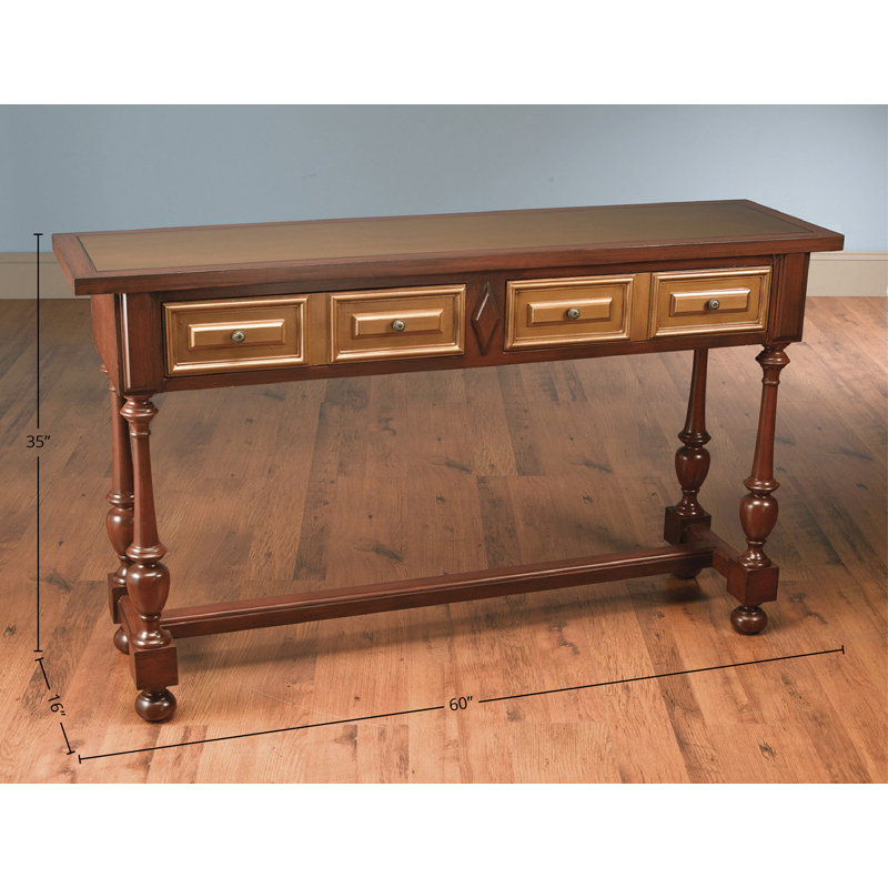 60" Console Table, Distressed Antique Red and Gold