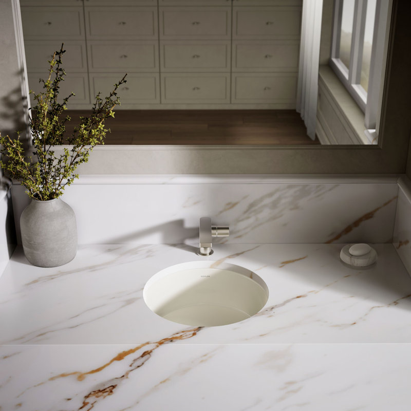 Verticyl Ceramic Vitreous China Circular Undermount Bathroom Sink with Overflow, Cashmere