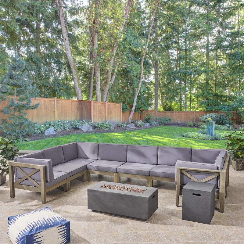 Stickland 8 - Person Modular Patio Conversation Set with Cushions, Gray Frame / Dark Gray Cushion