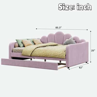 Upholstery Daybed with Shell-Shaped Headboard and Trundle