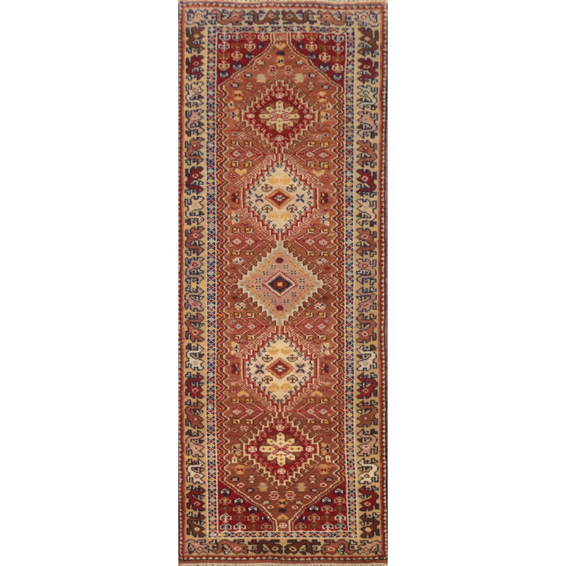 Geometric Kazak-Style Indian Runner Rug 3x8