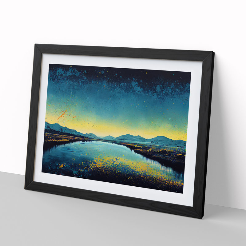 XH1022-7481X River Paint Splatter - Single Picture Frame Painting, Black , 25cm H x 34cm W x 2cm D