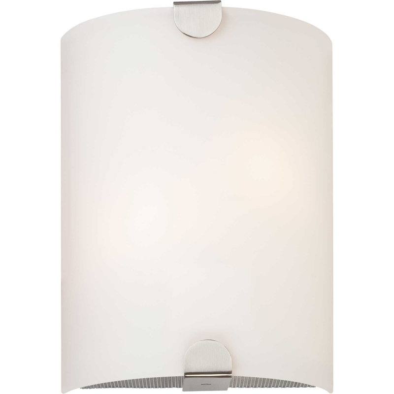 Applique murale ou applique murale 1 lumière DEL intégrée en nickel brossé avec demi-cylindre en verre blanc