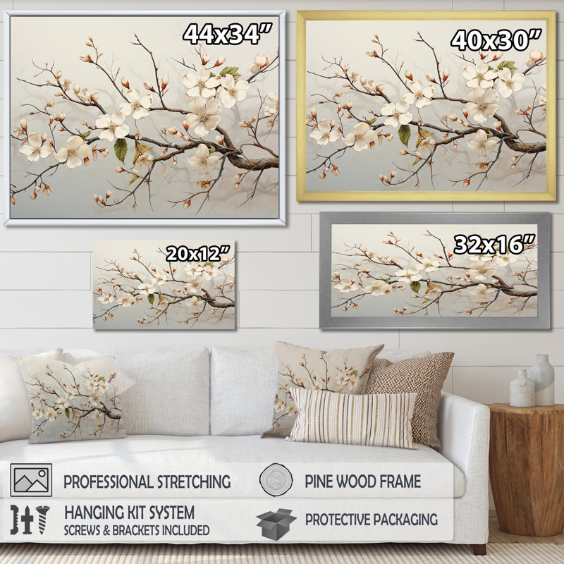 Art sur toile de cornouiller blanc, H 24 po x l 32 po x P 1 po, Toile tendue