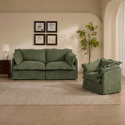 2-piece Living Room Set Vintage Upholstered Sofa With Accent Chair