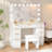 43" Glass Top Makeup Vanity With Mirror and Outlet, Makeup Table with 3-Color Mode Smart RGB Ambient Adjustable Colorful Lighting, And 9 Drawers-1178226808