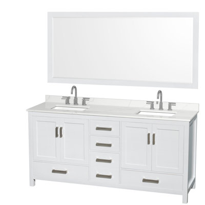 Sheffield 72" Freestanding Double Bathroom Vanity with Quartz Top with 70" Mirror