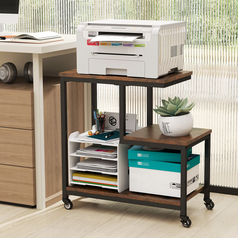 G-Shaped 3-Tier Mobile End Table W/Open Shelves Side Table