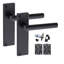  6 Sets T-Bar Door Handles on Lever Backplate in Matt Black Finish Complete with Latch, Lock and 1 Pair of 3" Ball Bearing Hinges