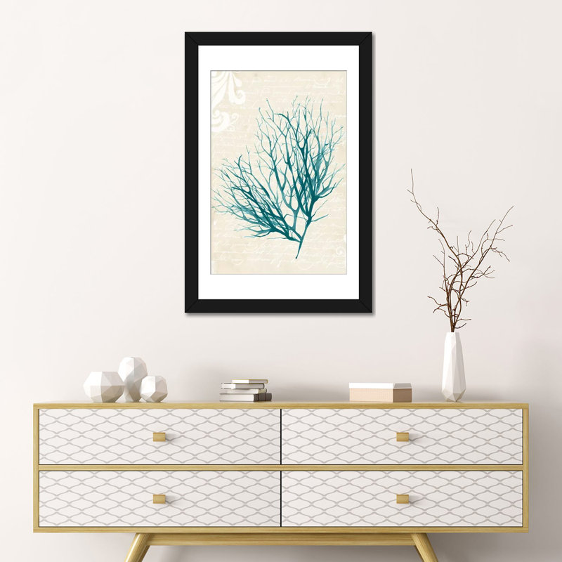 « bleu algues iv », impression sur toile, H 24 po x l 16 po x P 1 po, Papier d'art encadré noir, Blanc